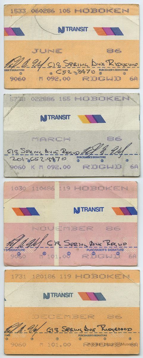 tickets, 4, NJ Transit monthly commutation 1986