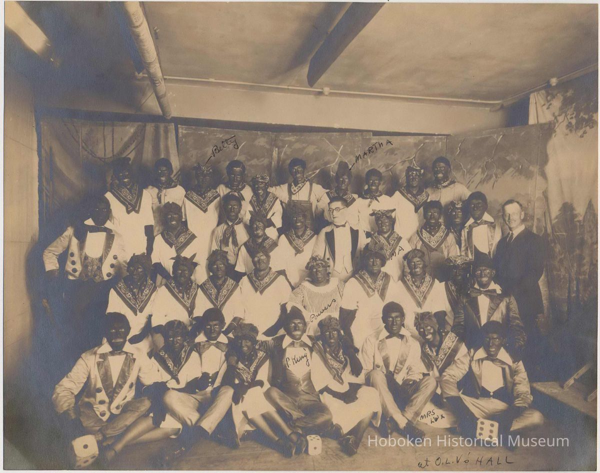 Sepia-tone group photo of amateur minstrel performers, no place, no date, circa 1920's. picture number 1