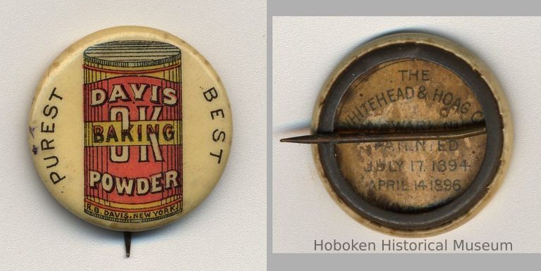 Button: Davis O.K. Baking Powder. R.B. Davis Co, N.Y. N.d., ca. 1896-1910. picture number 1