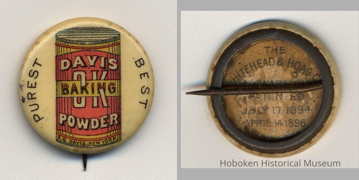 Button: Davis O.K. Baking Powder. R.B. Davis Co, N.Y. N.d., ca. 1896-1910. picture number 1