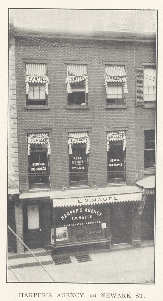 Printed B+W photograph of Harper's Agency, 56 Newark Street, Hoboken, ca. 1906-1908. picture number 1