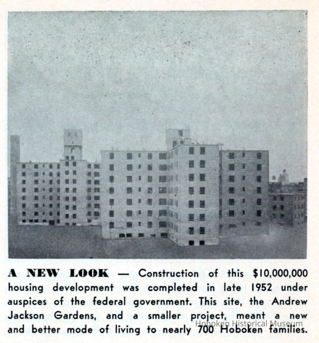 Reference image: View of the Andrew Jackson Gardens, a public housing development, that were completed in late 1952, Hoboken, no date, ca. 1952. picture number 1