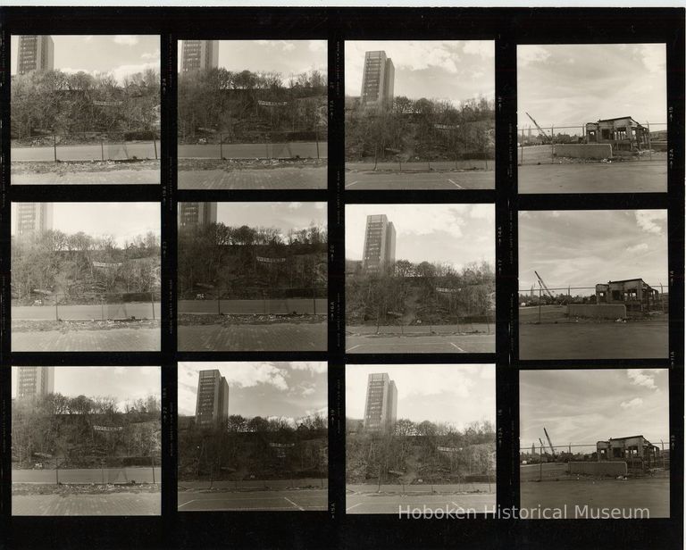 B+W negative contact sheet of images of Hoboken taken by John Conn. no date, [1976]. picture number 1