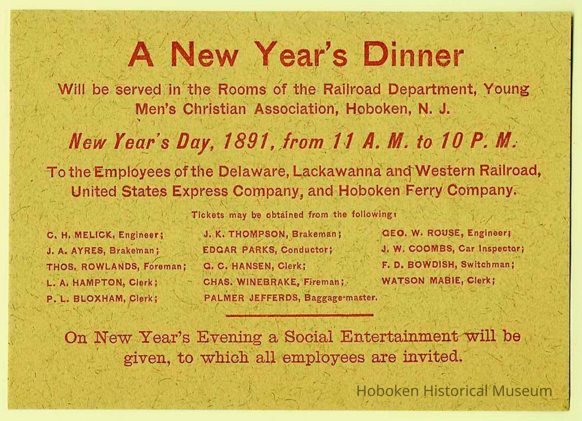 New Year's Dinner, Railroad Y.M.C.A., Jan. 1, 1891