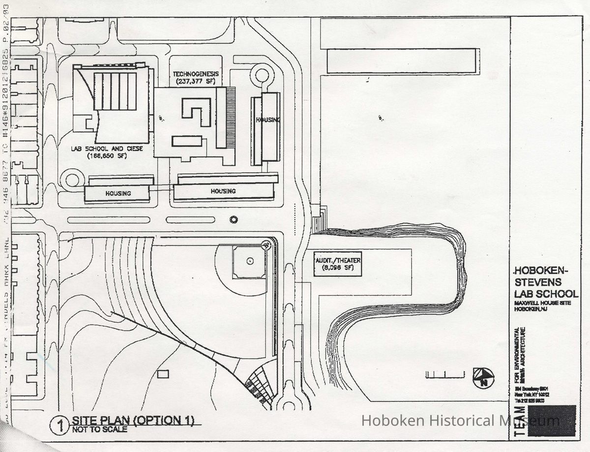 Photocopy of site plan for a proposed Hoboken-Stevens Lab School on the former Maxwell House Coffee plant site, no date, (2003). picture number 1