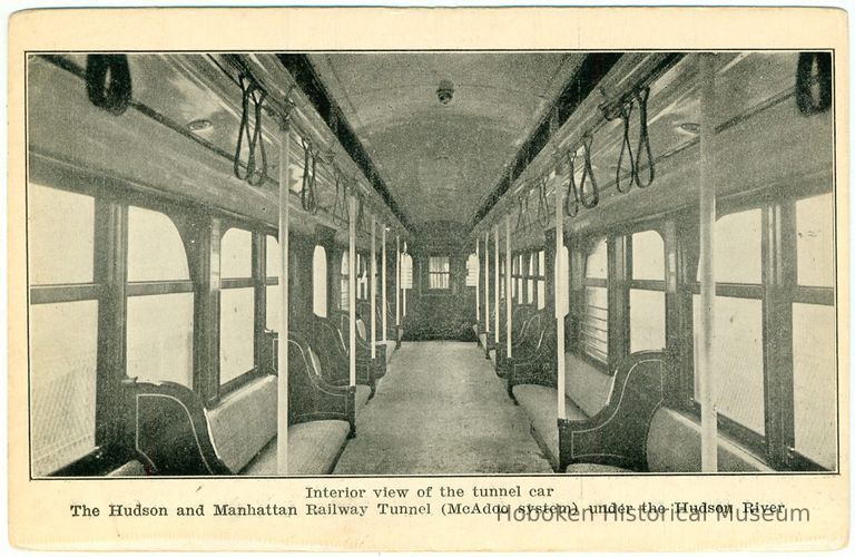 Digital image of Hudson & Manhattan R.R. postcard titled: Interior of the tunnel car, 1908. picture number 1