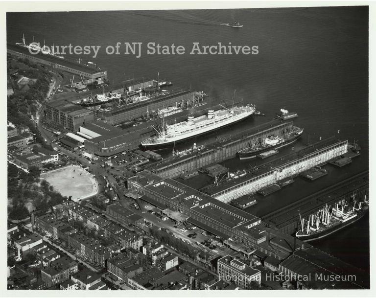 image aerial Holland America Lines piers, Oct. 14, 1948; Copyright: NJ State Archives