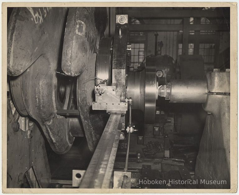 B+W photo of a part being machined at Bethlehem Steel Shipyard, Hoboken, n.d., ca. 1940-1945. picture number 1