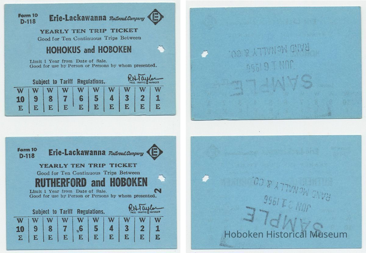 Ticket samples, 2: Erie-Lackawanna R.R. Yearly 10 Trip Ticket; Hohokus-Hoboken; Rutherford-Hoboken, 1966. picture number 1