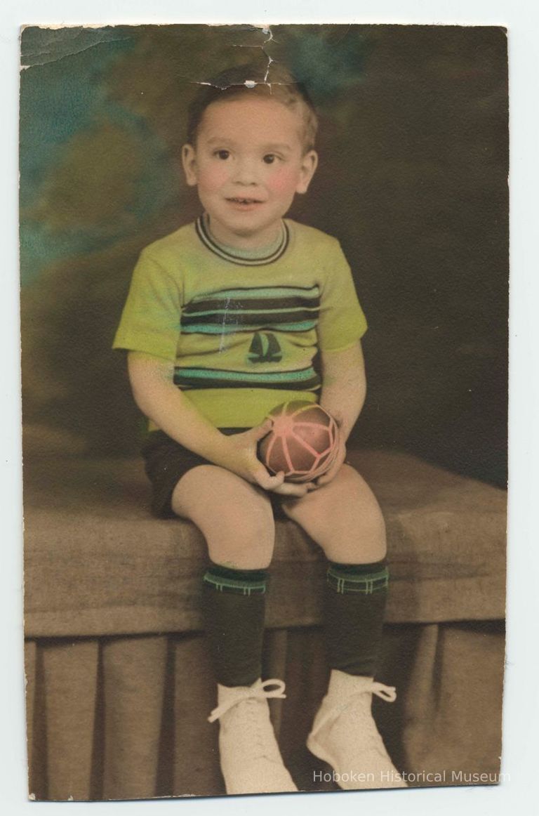 Digital image of a clipped color photo of Ken Schultz as a young boy, no place, Hoboken?, no date, ca. 1940-42. picture number 1