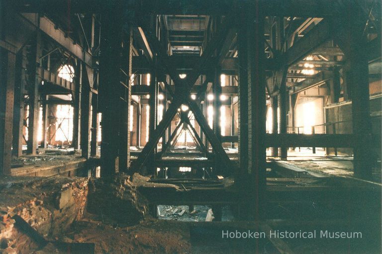 Digital image of color photo of the interior of the former Hudson & Manhattan Rail Road powerhouse, Jersey City, March, 2000. picture number 1