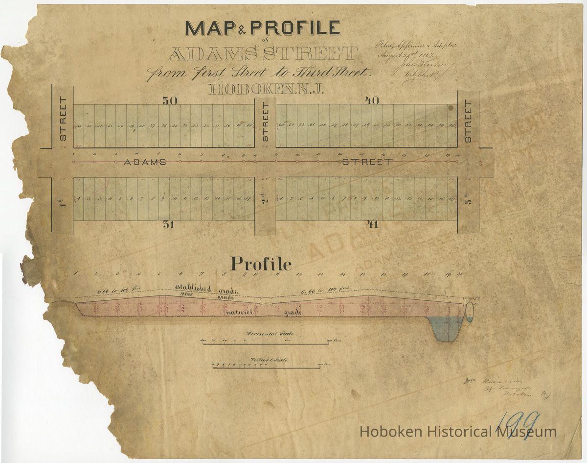 Map & Profile Adams Street 1st to 3rd, 1867