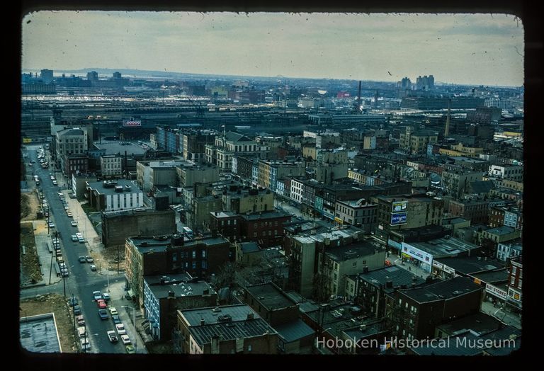 Color slide of aerial view from Hudson & 3rd looking S picture number 1