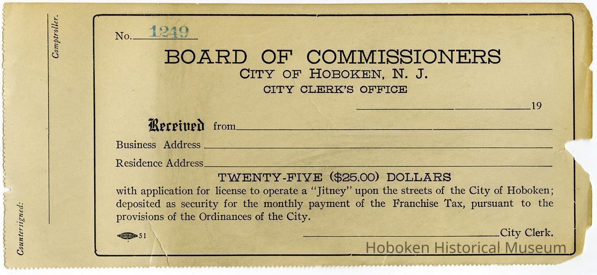 receipt for Jitney license application