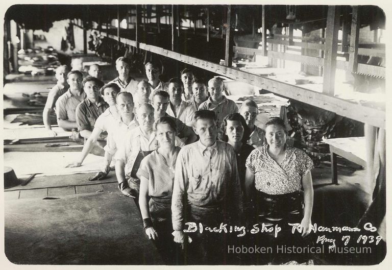 B+W photo of R. Neumann & Co. blacking shop, Hoboken, August 7, 1939. picture number 1