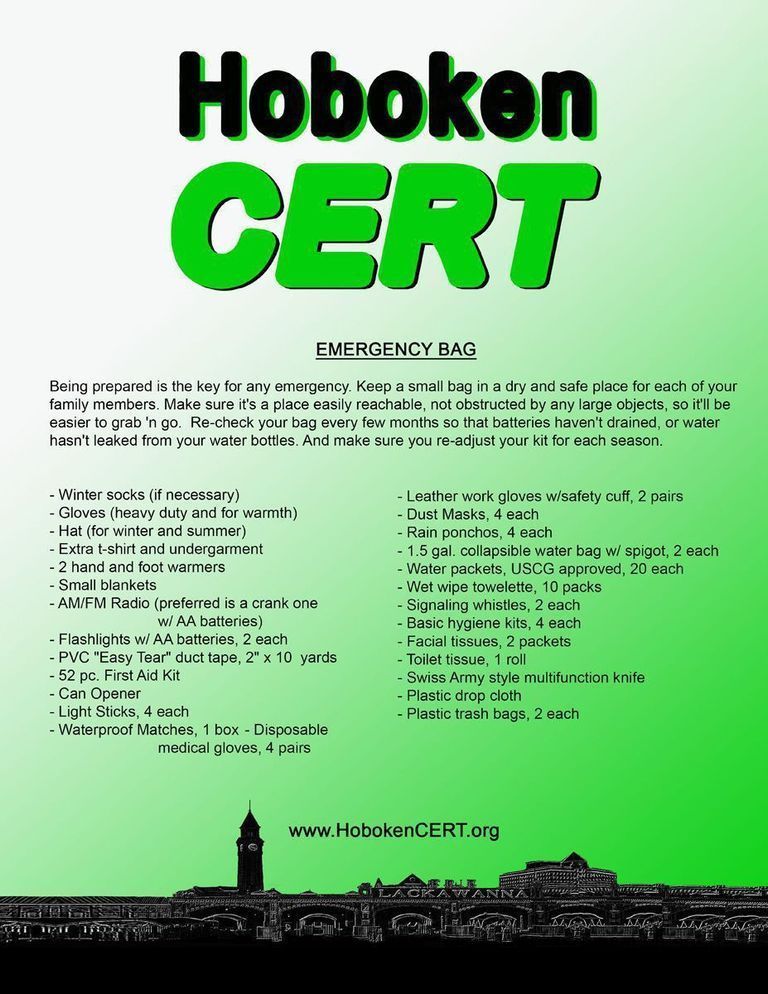 Hoboken CERT Emergency Bag poster