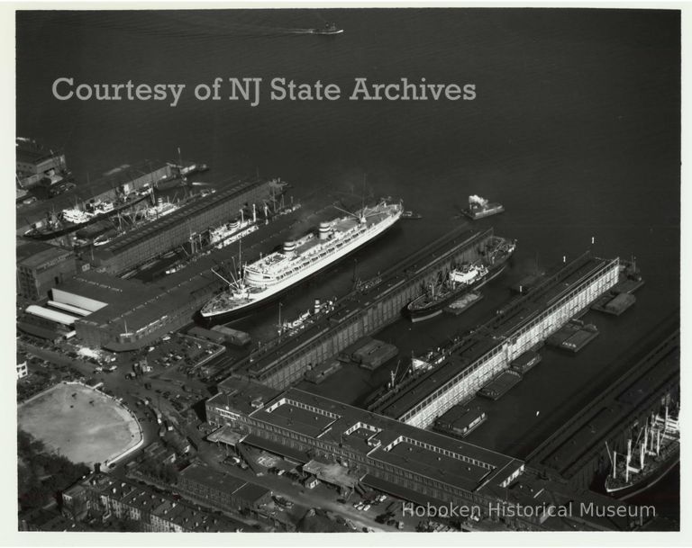 image aerial Holland America Lines piers, Oct. 14, 1948; Copyright: NJ State Archives