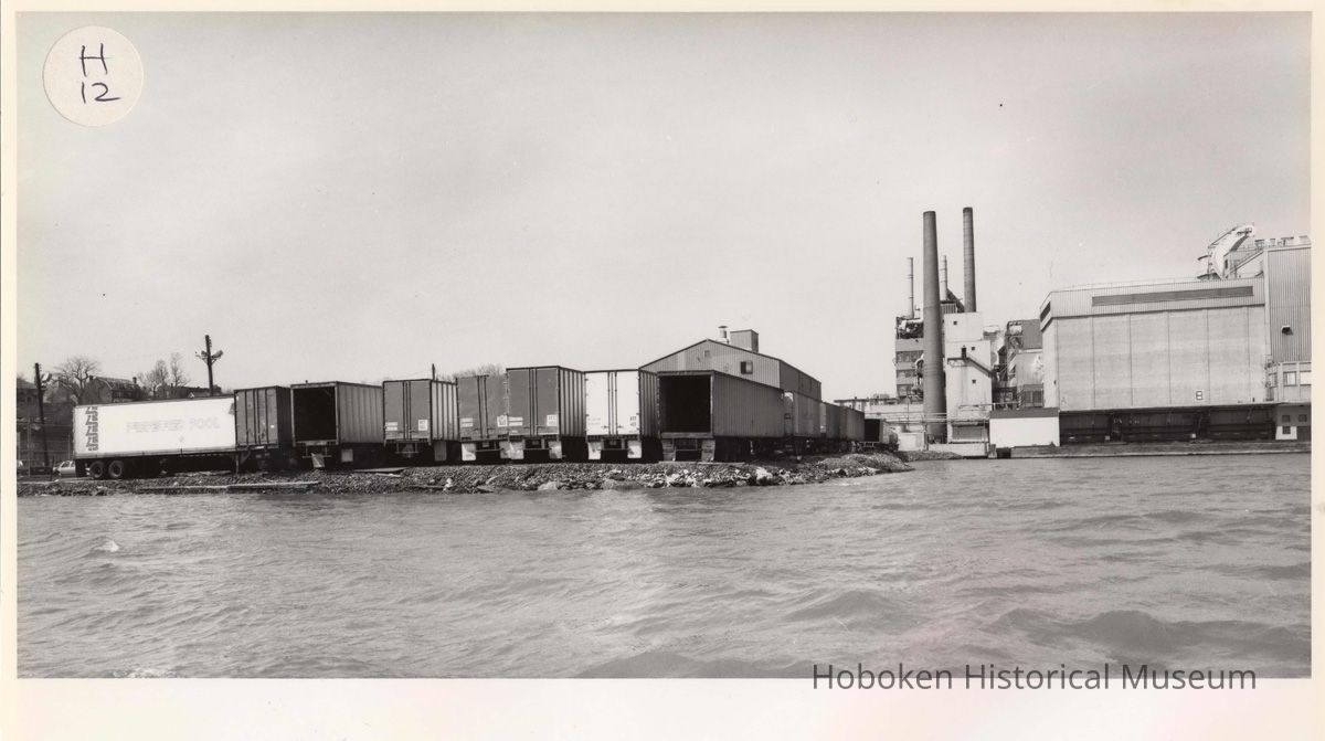 Digital image of B+W photo of the Hoboken waterfront, Hoboken, circa 1987. picture number 1