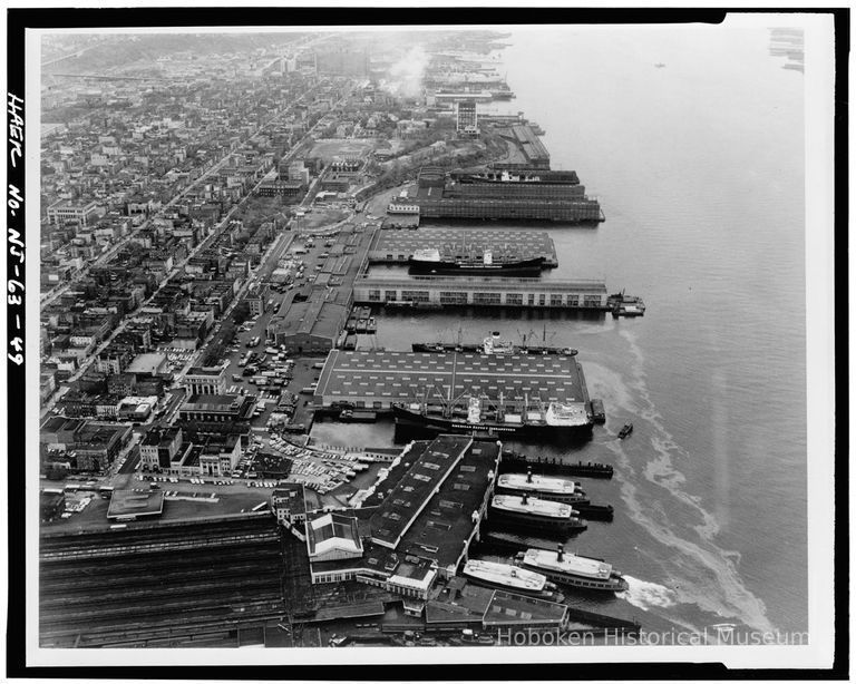 Digital image of aerial view of Port Authority Piers looking northeast, Hoboken, no date, circa 1963. picture number 1