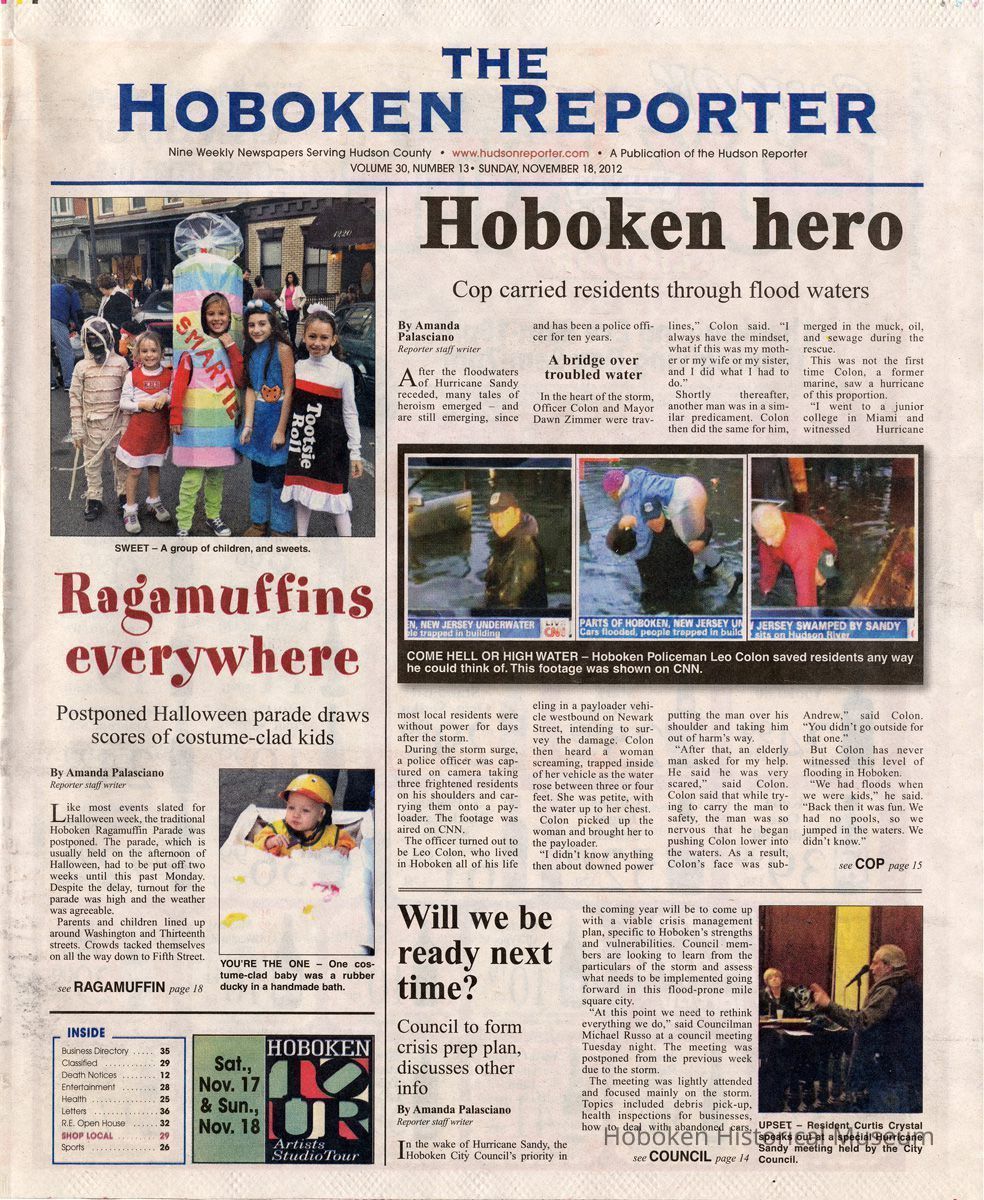 page 1, The Hoboken Reporter, Sunday, Nov. 18, 2012