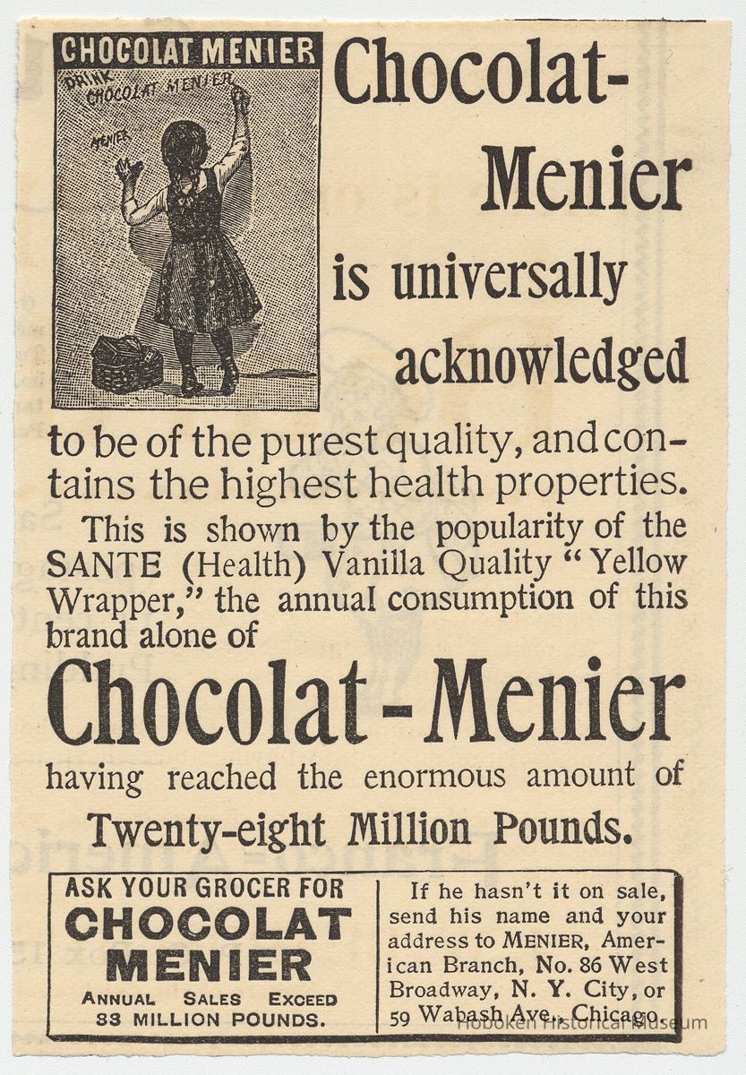 Ad: Chocolat-Menier is universally acknowledged... American ad, 1895. picture number 1