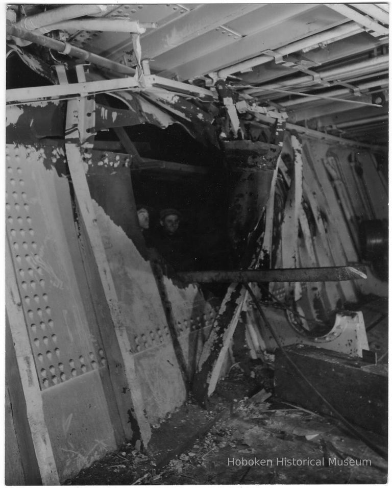 B+W photo of interior collision damage to the S.S. Saint John, Hoboken, Dec., 1940. picture number 1