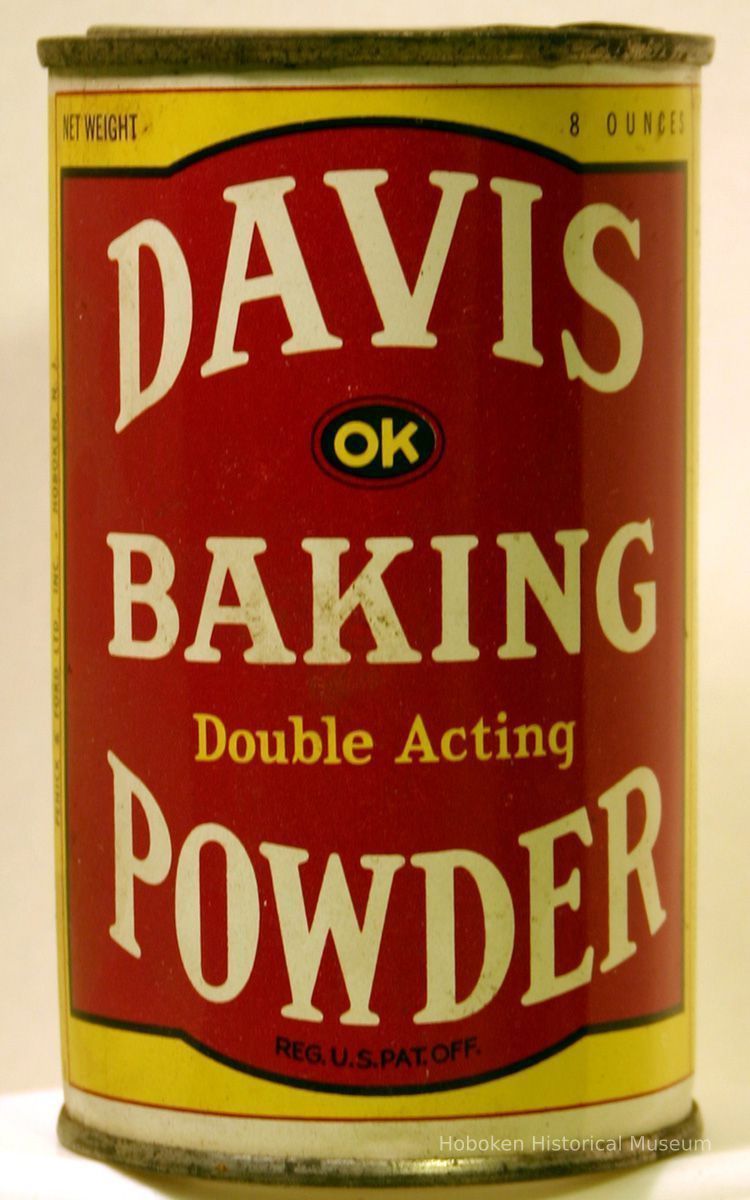 front Davis OK Baking Powder eight ounce can