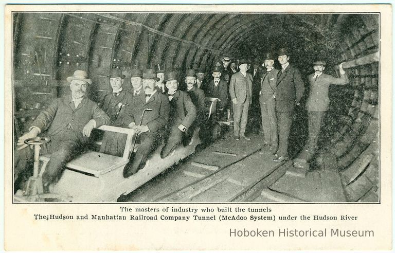 Digital image of Hudson & Manhattan R.R. postcard titled: The masters of industry who built the tunnels, 1908. picture number 1