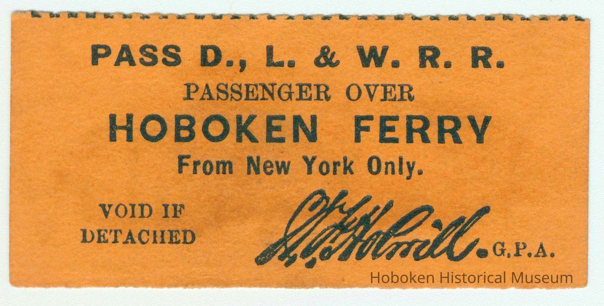 Ticket: Pass from New York to Hoboken for passenger on the Delaware, Lackawanna & Western Rail Road., no date, ca. 1900. picture number 1