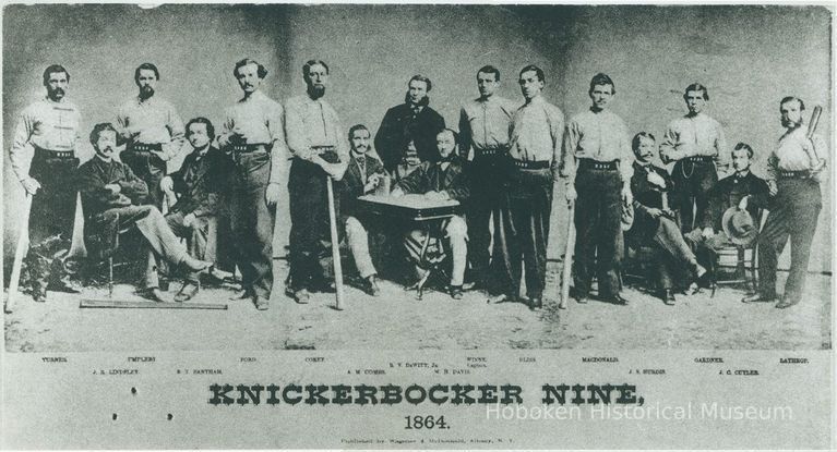 B+W copy photo of printed photo of the Knickerbocker Nine baseball team, no place,1864. picture number 1