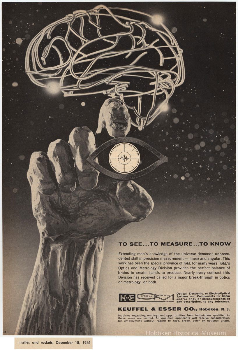 Ad for K&E Optics and Metrology Division; in Missiles and Rockets, December 18, 1961. picture number 1
