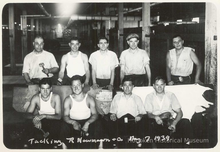 B+W photo of R. Neumann & Co. tacking department, Hoboken, August 7, 1939. picture number 1