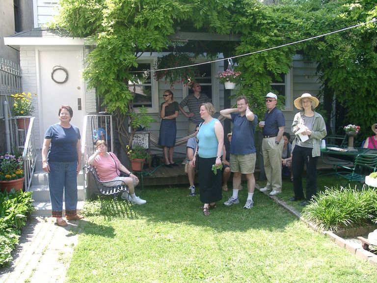 Digital color image of the gardens and people on the Secret Gardens Tour, Hoboken Historical Museum, Hoboken, June 9, 2002. picture number 1