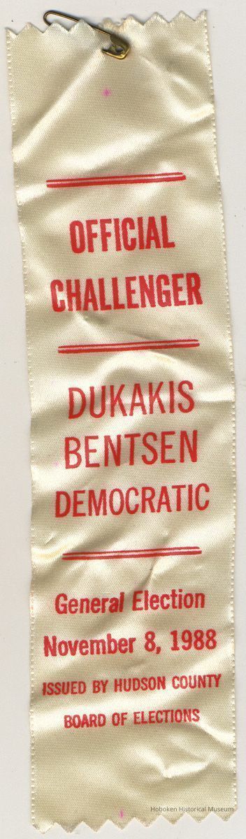 Ribbon badge: Official Challenger. Dukakis Bentsen Democratic. General Election, November 8, 1988. picture number 1