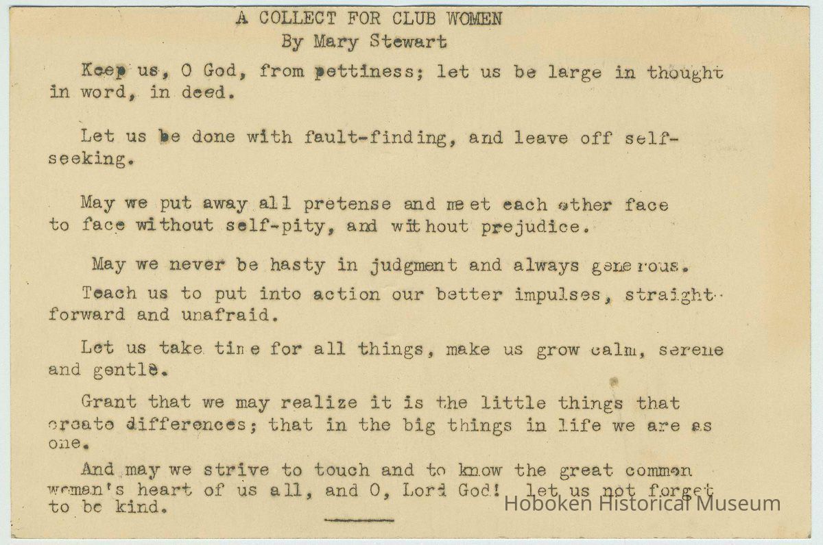 Mimeographed notecard with prayer/poem 