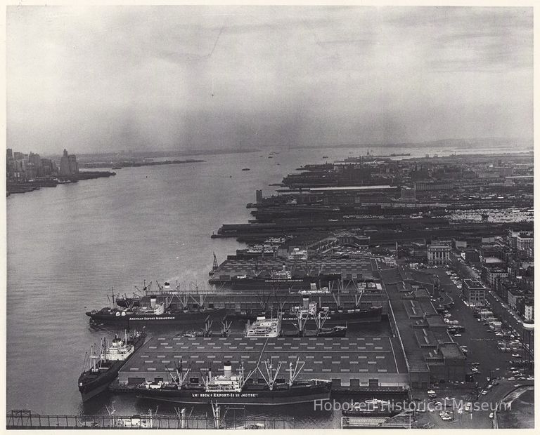 B+W aerial photo of Port Authority Piers A, B & C, Hoboken, n.d., ca. 1965-1968. picture number 1