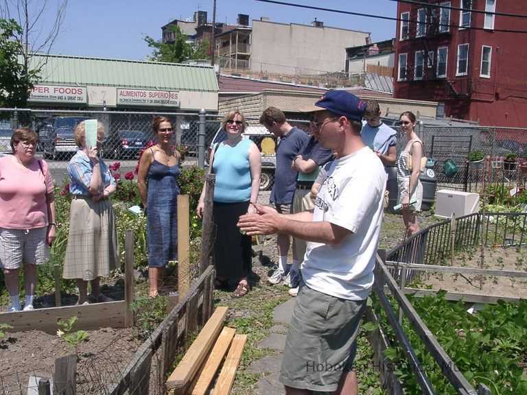 Digital color image of the gardens and people on the Secret Gardens Tour, Hoboken Historical Museum, Hoboken, June 9, 2002. picture number 1