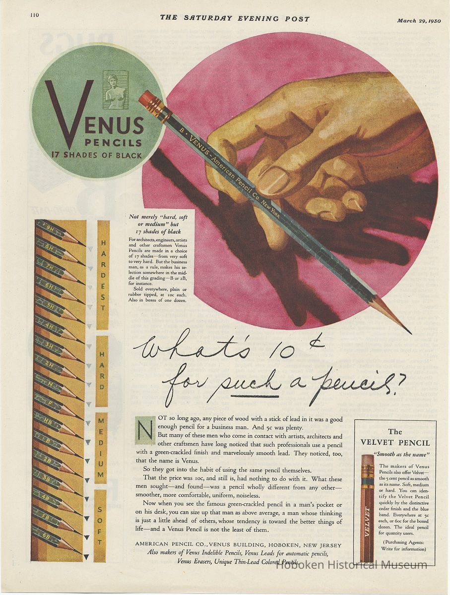 Venus Pencils, Saturday Evening Post, March 29, 1930