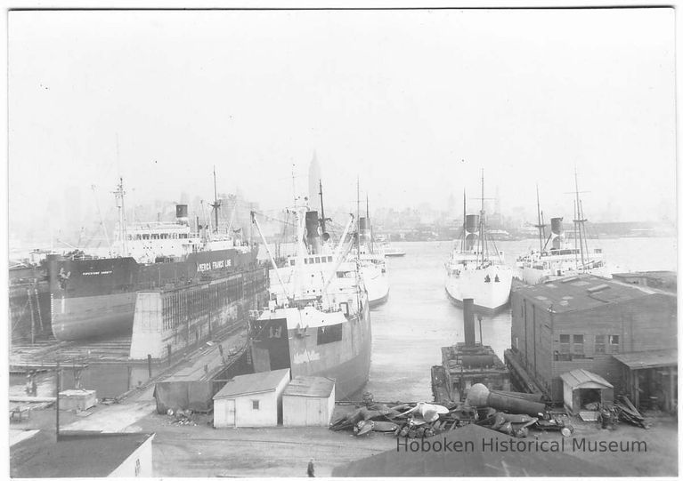 B+W photo of the S.S. Pipestone County in dry dock, Hoboken, no date, ca. early 1940's. picture number 1