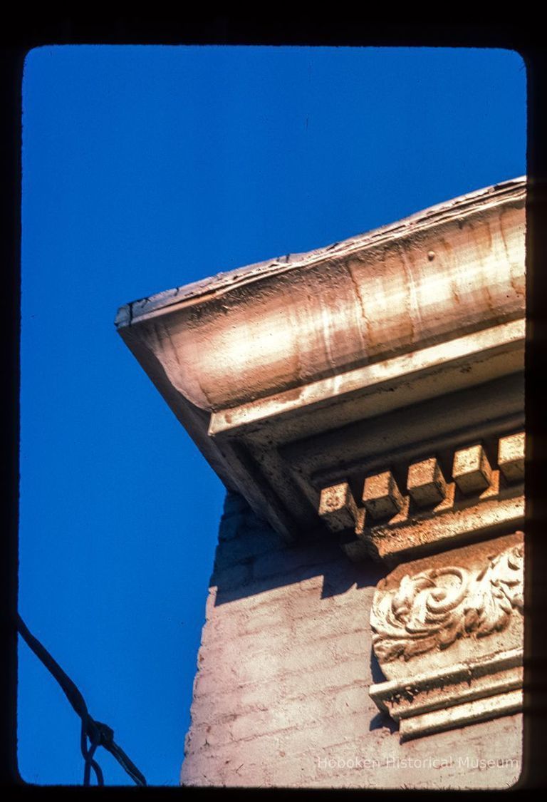 Color slide of detail view of cornice, dentils and frieze at an unidentified location picture number 1