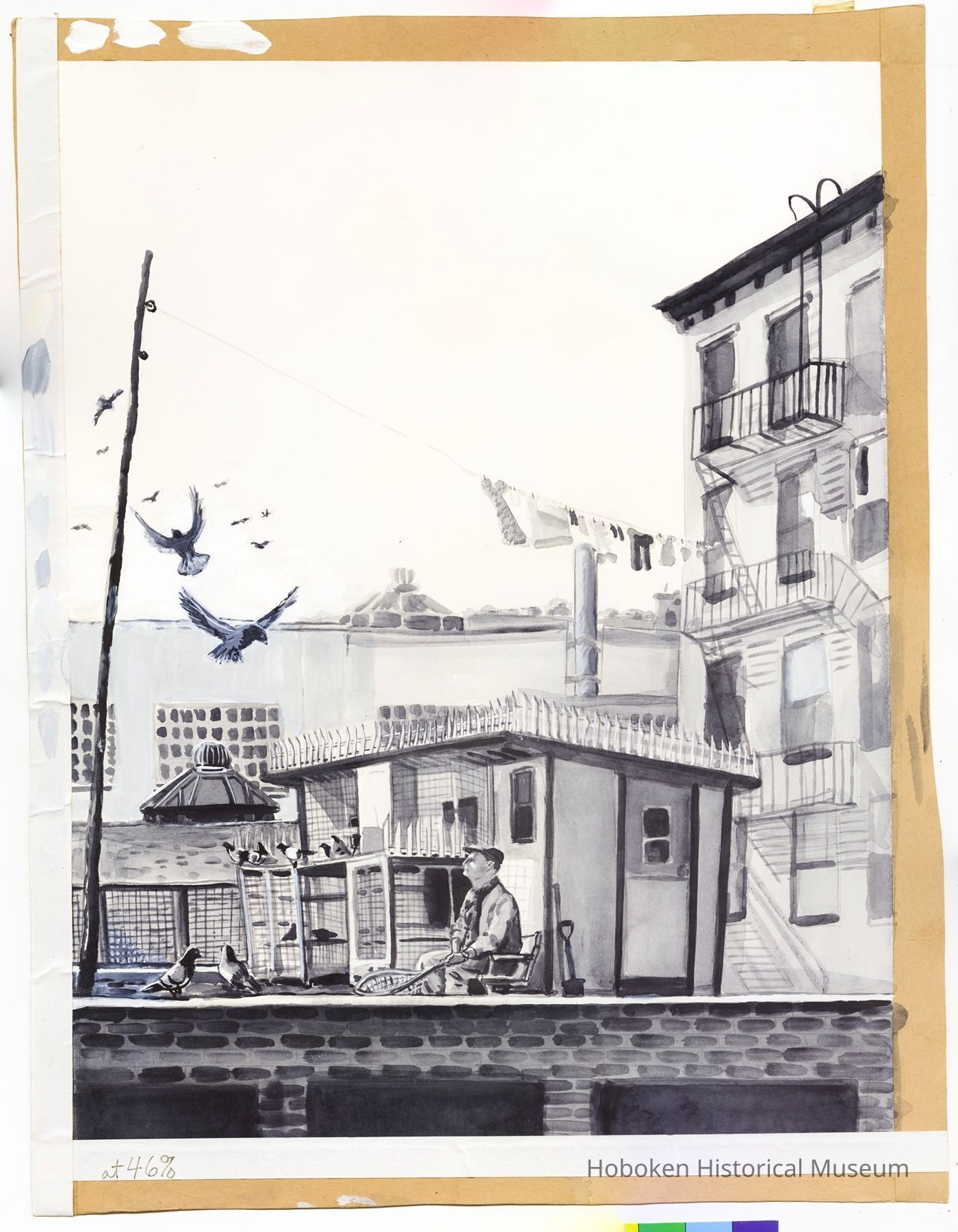 Gouache Illustration of Hoboken Pigeon Club, circa 1986 picture number 1