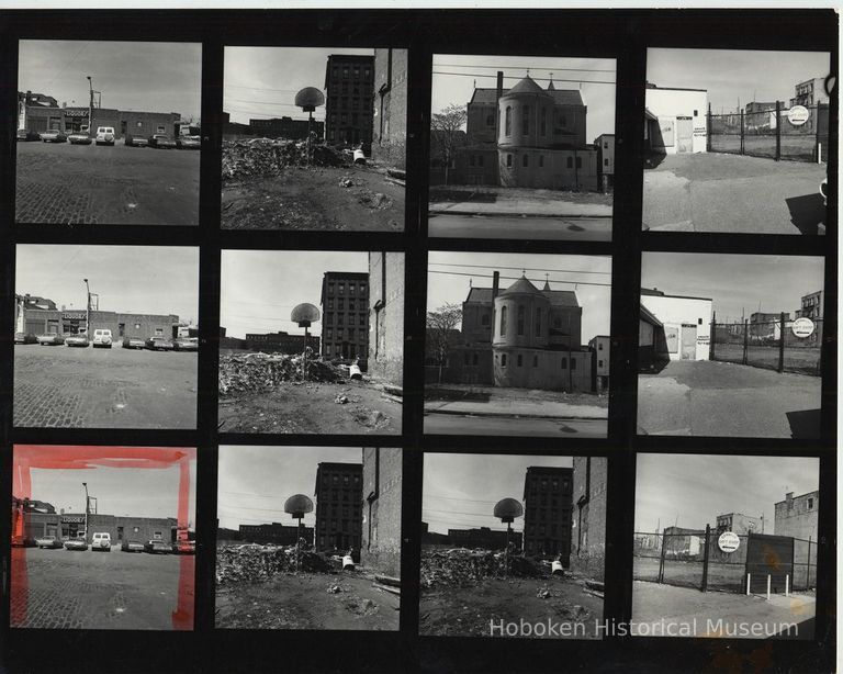 B+W negative contact sheet of images of Hoboken taken by John Conn. no date, [1976]. picture number 1