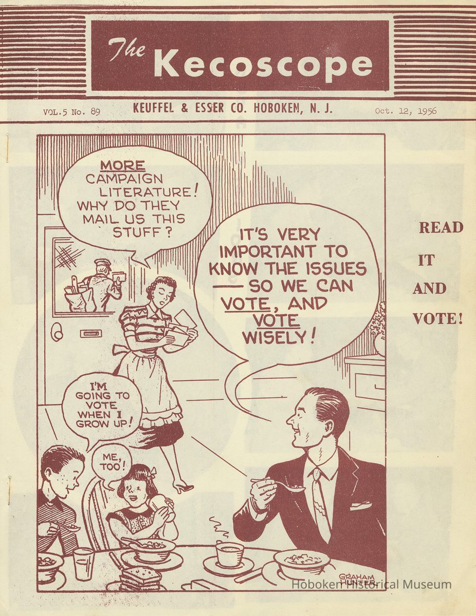 pg [1]: front cover; cartoon re voting, campaign literature, elections