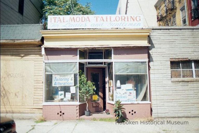 Color photo of sign and storefront for Italmoda Tailoring, 354 Sixth Street, Hoboken, Sept., 1-5, 2001. picture number 1