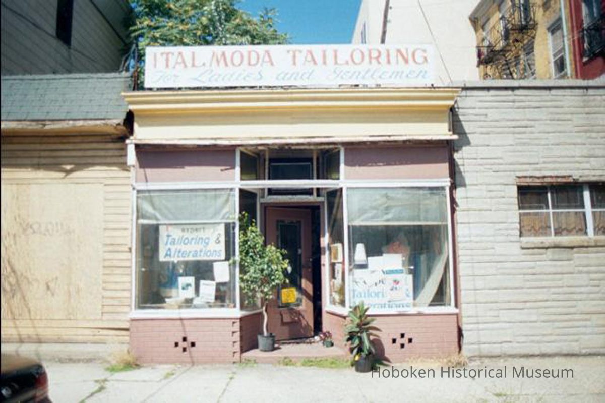 Color photo of sign and storefront for Italmoda Tailoring, 354 Sixth Street, Hoboken, Sept., 1-5, 2001. picture number 1