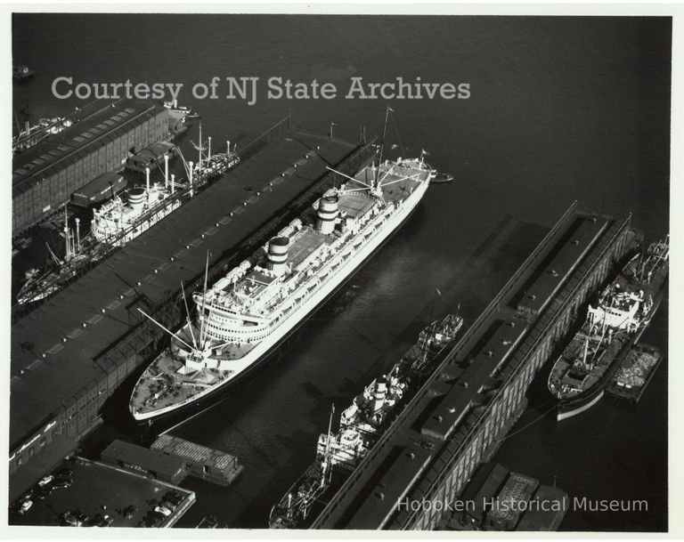 image aerial Holland America Lines piers, Oct. 14, 1948; Copyright: NJ State Archives