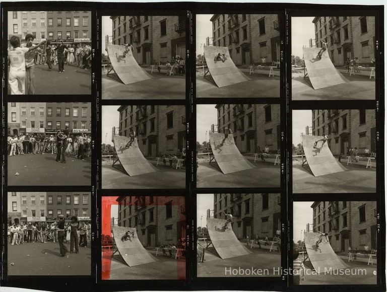 B+W negative contact sheet of images of Hoboken taken by John Conn. no date, [1976]. picture number 1