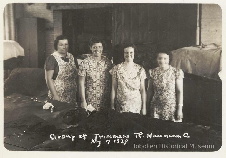 B+W photo of group of trimmers, R. Neumann & Co., Hoboken, August 7, 1939. , Hoboken, August 7, 1939. picture number 1