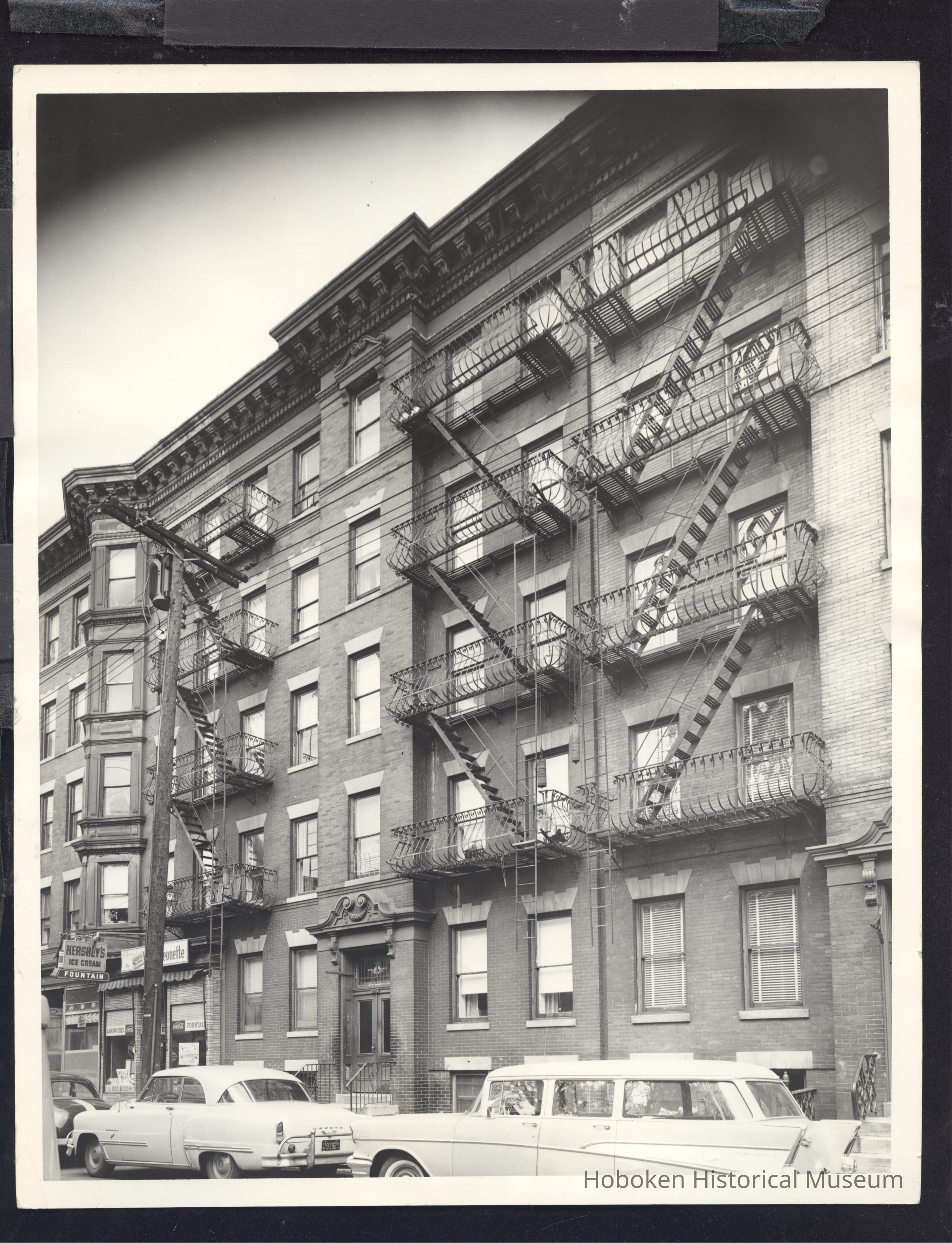 B&W photo of mixed-use apartment building at 921 Clinton Street, Hoboken. picture number 1