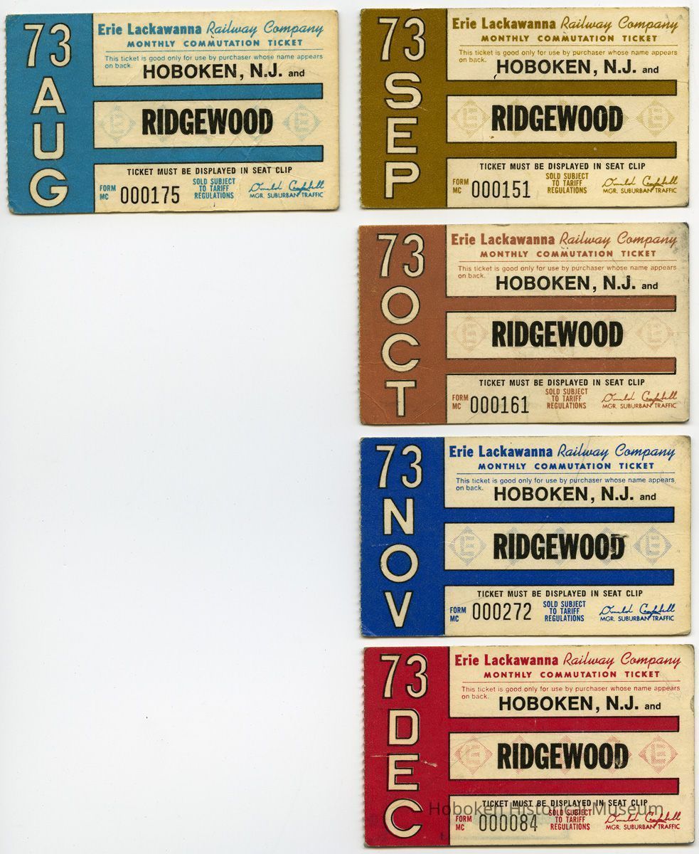 five 1973 Erie Lackawanna Railway monthly commutation tickets